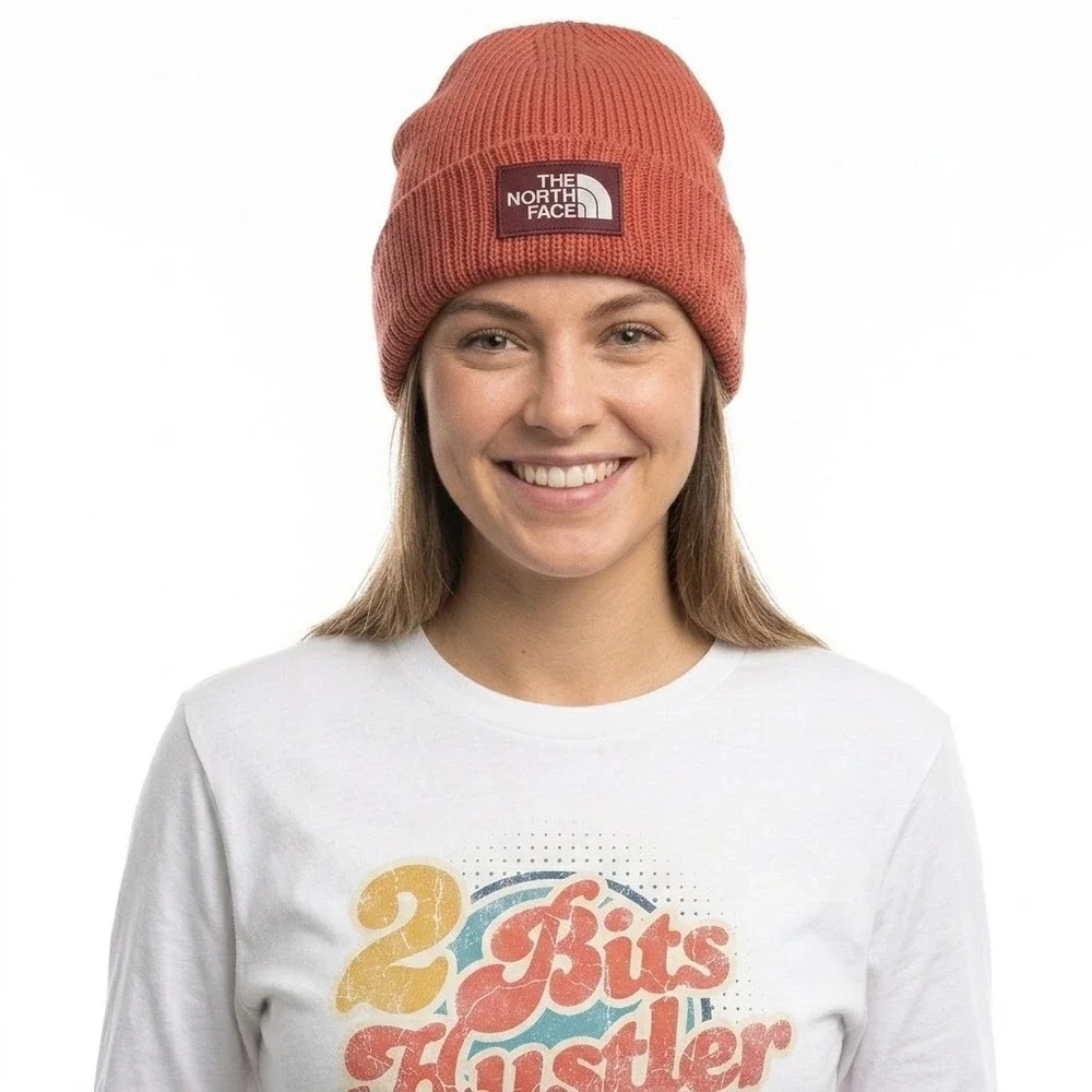The North Face Logo Box Cuffed Beanie Unisex OS Mars Dust/Sumac *NEW*